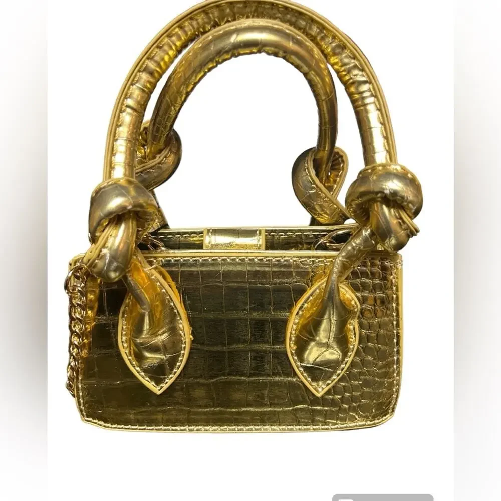 Gold Knot Handle Mini Grab Bag Purse - Picture 3 of 3